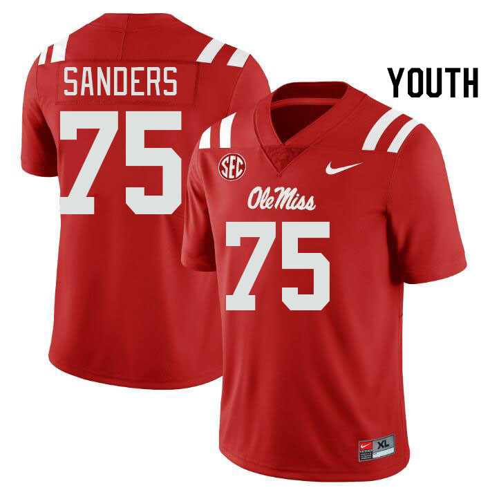 Youth #75 Brycen Sanders Ole Miss Rebels College Football Jerseys Stitched Sale-Red